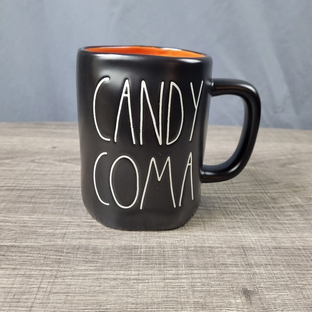 Rae Dunn Artisan Collection Black and Orange Ceramic Farmhouse Candy Coma Mug
